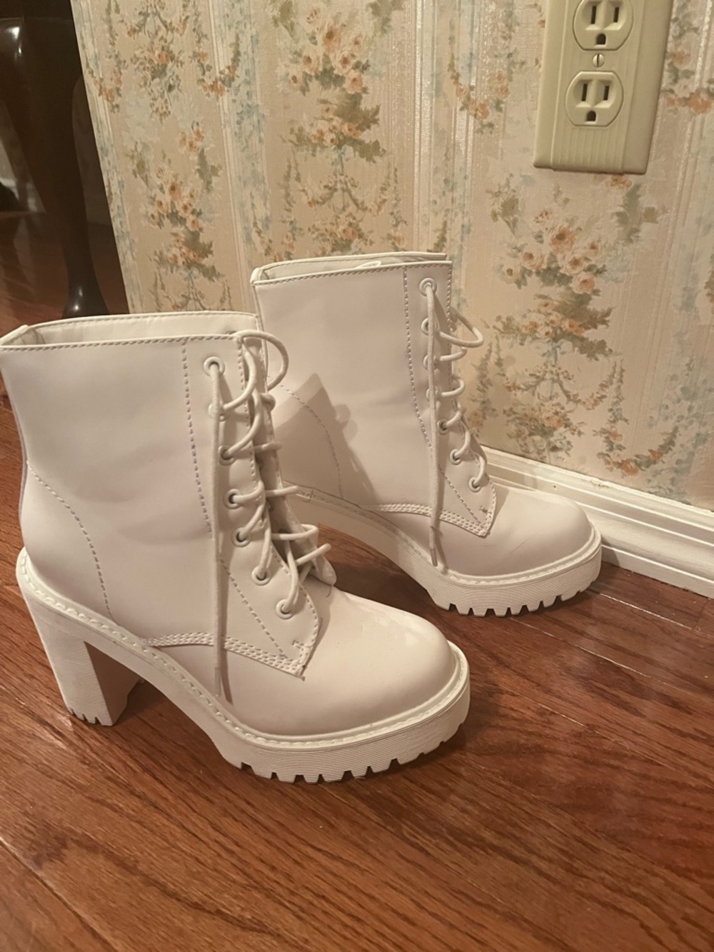 Madden Girl White Lace-Up Chunky Heel Ankle Boots - Women